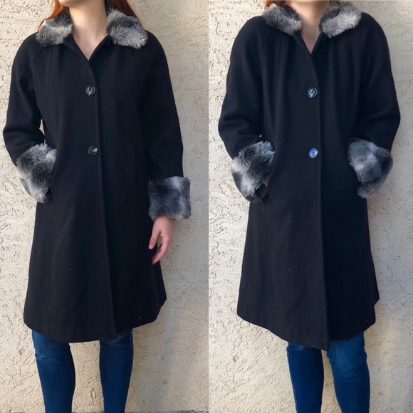 Caravelle Jackets & Blazers - Vintage Caravelle Black Wool Faux Fur Coat